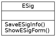 Digraph foo {
{
    fontname = "Bitstream Vera Sans"
    fontsize = 14
    node [
        fontname = "Bitstream Vera Sans"
        fontsize = 14
        shape = "record"
    ]
    Assinatura [
        label = "{ESig|\l| SaveESigInfo() \lShowESigForm() \l}"
    ]

}
}